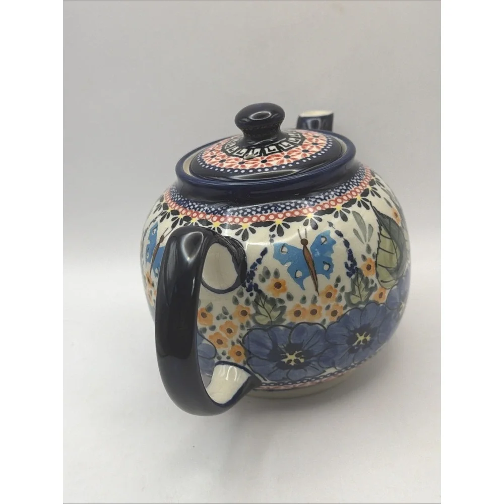 Blue Rose Polish Pottery Hummingbird Small Teapot